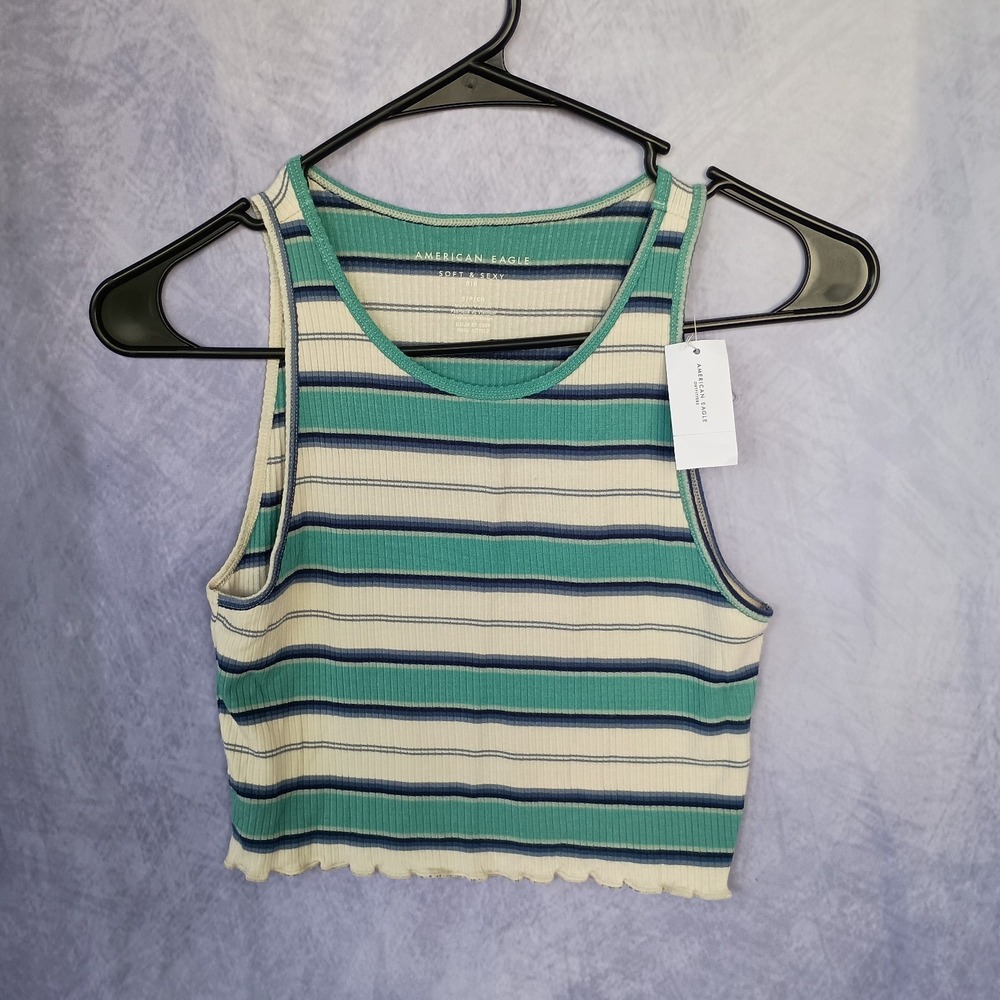 American Eagle Striped Ribbed Cropped Tank Top NWT